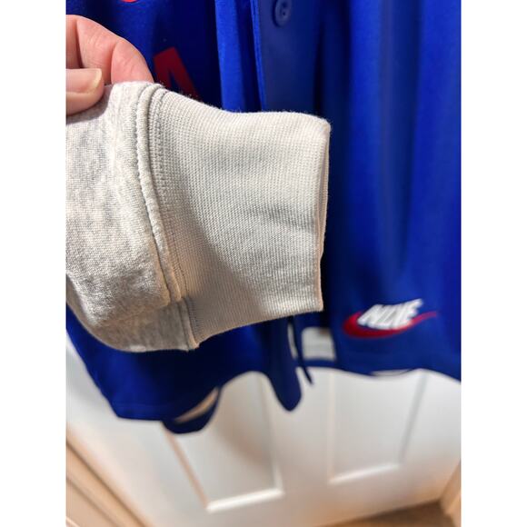 Nike Dri-Fit Mens Royal Chicago Cubs Jersey Button-Up Hoodie Blue Gray SZ Medium - Picture 7 of 15